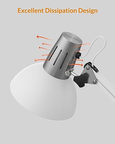 LEPOWER Metal Desk Lamp, Adjustable Goose Neck Architect Table Lamp with On/Off Switch, Swing Arm Desk Lamp with Clamp, Eye-Caring Reading Lamp for Bedroom, Study Room &Office (White) - color: White