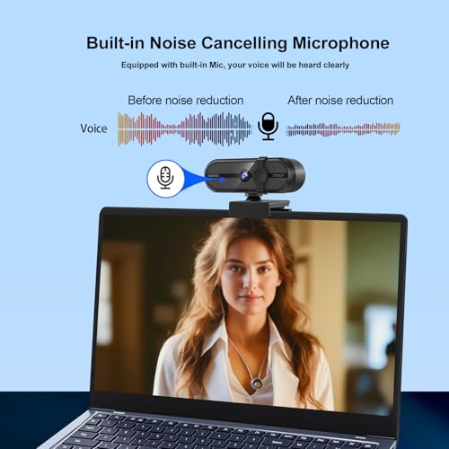 1080P Webcam for PC, Webcam with Mic, Auto Light Correction, 90° Wide Angle, Built-in Privacy Cover, Supports YouTube, Zoom, Teams, Meet, Skype, Perfect for Solo Meeting, Live Streaming - style: 1080P Webcam with Noise-reducing Mic