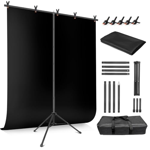 Black Backdrop Background with Stand for Photoshoot, 5x6.5ft Black Photo Backdrop Curtain Cloth with Background Support Stand, 5 Spring Clamps& Carrying Bag for Party Photography Video Studio - color: Black, size: 5 x 6.5 Ft