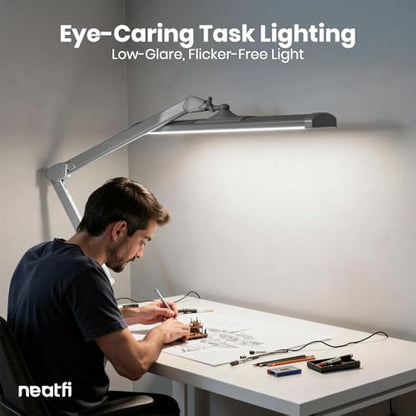 Neatfi Ultra 3,500 Lumens LED Desk Lamp with Clamp – 45W, 270 SMD LEDs, Shadow-Free | Adjustable Brightness | Task Light for Nail, Craft & Office (Silver, 26-Inch Wide Shade) - color: Silver