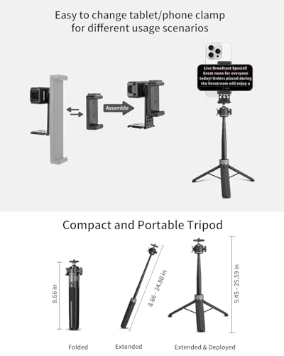 Large Screen Teleprompter Holder for Tablet/Phone with Extendable Tripod, Dual-Clamp Design with Interchangeable 3 Sizes of Clamps. Perfect for Live Streaming/Recording/Video Conference - size: holder with 22-inch tripod