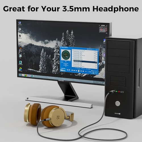 USB to 3.5mm Audio Cable 4 FT, USB A to 1/8’’ TRS Aux Jack Adapter, OFC, Nylon Braided, Gold-Plated Connector, for PC, Laptop, Speaker, PS5/4 Windows, Headphones, Not for Recording and Microphone - size: 4FT