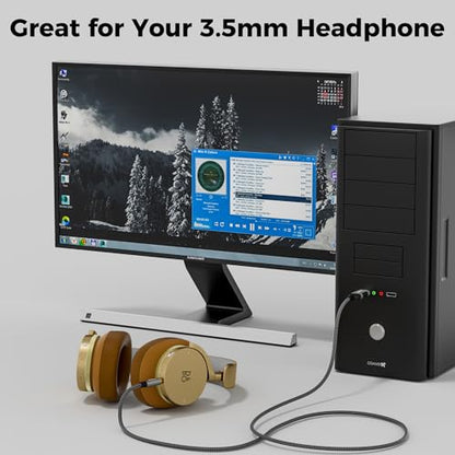 USB to 3.5mm Audio Cable 10 FT, USB A to 1/8’’ TRS Aux Jack Adapter, OFC, Nylon Braided, Gold-Plated Connector, for PC, Laptop, Speaker, PS5/4 Windows, Headphones, Not for Recording and Microphone - size: 10FT