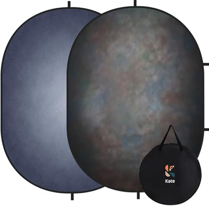 Kate 5x6.5ft(1.5x2m) Dark Grey Collapsible Backdrop Texture Folding Double Sided Pop up Backdrops for Photoshoot, Home Video Conference