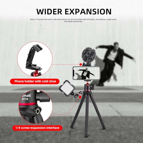 Portable Camera Tripod, Mini Flexible Stand for Phone with Cold Shoe Phone Mount for iPhone iPhone 17 16 15 14 Pro Max XS Max X Canon Nikon Sony DJ Pocket 3 Cameras Gopro Travel