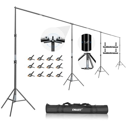EMART Back Drop Adjustable Stand,30X10ft Backdrop Stand Heavy Duty Photography Background Support System Kit with 300° Angle Rotatable Connector and 12 Spring Clamps for Parties,Wedding,Photo Studio - size: 30×10ft(W×H）