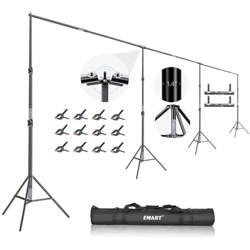 EMART Back Drop Adjustable Stand,30X10ft Backdrop Stand Heavy Duty Photography Background Support System Kit with 300° Angle Rotatable Connector and 12 Spring Clamps for Parties,Wedding,Photo Studio - size: 30×10ft(W×H）