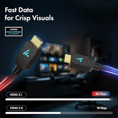 LED HDMI Cable V2.1 with Ethernet,8k@60Hz,4K@120Hz UHD Resolution,6.6 Feet Braided, 48 Gbps Transfer Ultra high Speed,HDR/HDR10/Dolby Vision,Dolby Atmos and DTS:X,Compatible All HDMI Devices - color: Black, size: 6.6 Feet