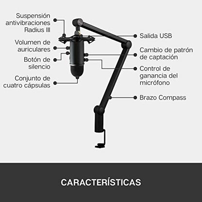 Blue Microphones Blue Yeticaster Professional Broadcast Bundle with Yeti USB Microphone, Radius III Shockmount and Compass Boom Arm (Renewed)