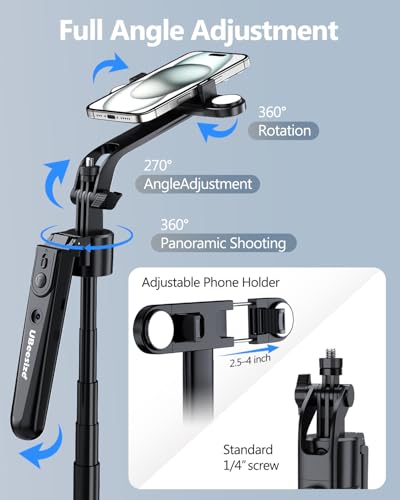 UBeesize 70'' Auto Face Tracking Tripod 360° Rotation with Stand, Phone Tripod with Fill Light, Selfie Stick & Phone Stand for Recording, Vlog/Live Stream/Video/TikTok, Compatible with iPhone/Android - size: 70in
