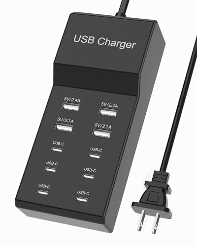 USB C Charger Block 10-Port USB-C Charging Station 6 USBC Ports & 4 USB-A Ports Total 50W USB Power Strip for Multi Devices for iPhone 16 17 15 14 13 12 Se, Galaxy, Pixel, Tablet, Camera, Headphones