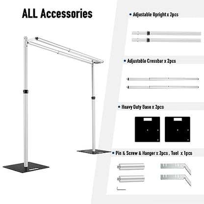 Hecis Double Backdrop Stand Heavy Duty,10x10ft Double Crossbar Pipe and Drape Stand, Adjustable Aluminium Flower Wall Backdrop, Back Drop Stand for Party Event, Trade Shows & Wedding Decor