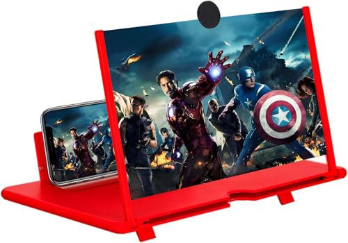12" Screen Magnifier,3D HD Mobile Phone Magnifier Projector Screen Enlarger for Movies, Videos, and Gaming,Foldable Cell Phone Stand with Screen Amplifier,Supports All Smartphones (Red, 12inch) - color: Red, size: 12 Inch