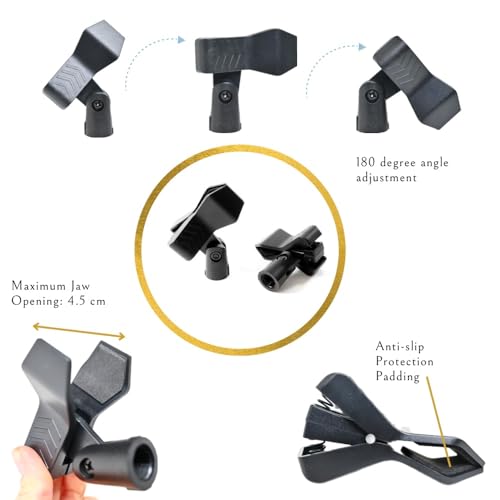 2 Pack Desktop Mic Stand with Mic Clip, Adjustable Table Microphone Stand, 5/8” to 3/8” Metal Adapter, Heavy Weighted Base, for Blue Yeti Snowball Spark Fifine K669 AT2020 Shure SM58 SM57