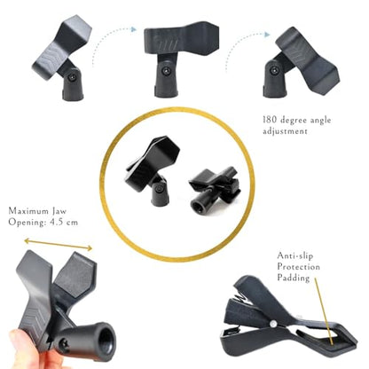 2 Pack Desktop Mic Stand with Mic Clip, Adjustable Table Microphone Stand, 5/8” to 3/8” Metal Adapter, Heavy Weighted Base, for Blue Yeti Snowball Spark Fifine K669 AT2020 Shure SM58 SM57