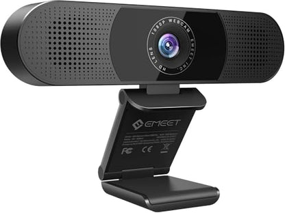 EMEET C980 PRO 3-in-1 1080P Webcam with Microphone and Speaker, 60°-98° Wide Angle Webcam w/ 4 Noise Cancel Mics, 2 Speakers, Auto Low Light Correction W/Cover, USB Camera for Online Conference/Class - style: 1080P with 4Mics 2Speakers