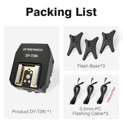 DY-T3N for Nikon Camera Flash Hot Shoe Adapter Mount Top-Mounted Expansion Accessory: Multi-Flash synchronous Shooting with Cable Converter A Set with 3 Wires (DY-T3N N03) - size: DY-T3N N03