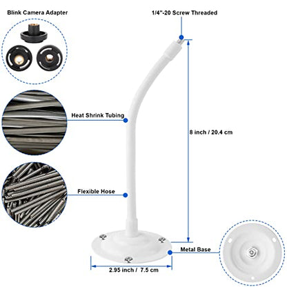 Mippko 2 Pack Camera Flexible Wall Mount Holder Compatible with Arlo/Blink/Reolink/Nest/Wyze/SimpliSafe Camera,Adjustment 8 inch Long Gooseneck Arm with Metal Base,1/4"-20 Threaded Screw,White - color: White