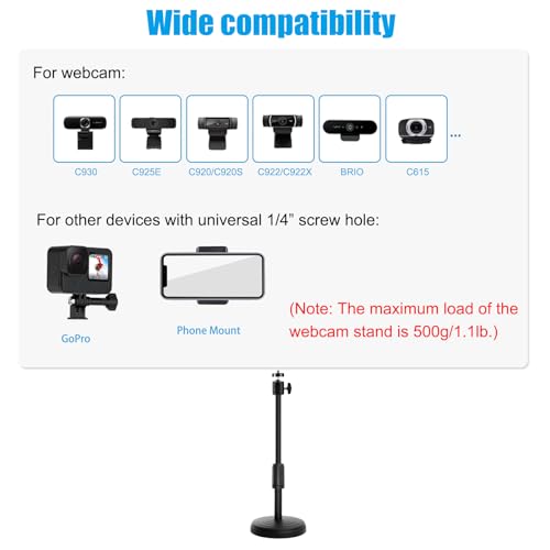 Webcam Stand for Desk, 18 Inch Webcam Tripod Computer Camera Stand with Phone Holder Desktop Web Cam Mount for Logitech C920 C922 C925e C922x C930e C930 C615 and BRIO - size: 18 inch