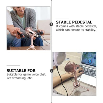 Angoily Desktop Microphone Kit with Adjustable Height and Stable Pedestal, Pink Alloy Microphone for Game Voice Chat and Live Streaming, Easy to Use Modern Simple Appearance Mic Stand