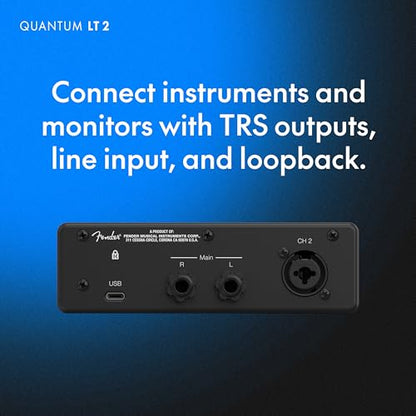 Fender Quantum LT2 USB Audio Interface, for Guitarist, Vocalist, or Producer. Includes easy to use software, Fender Studio app, Amp and FX pack to create Studio Quality recordings. PC/Mac | 2-In/2-Out USB-C, Max-HD Mic Preamp, Fender Hi-Z Instrument Input