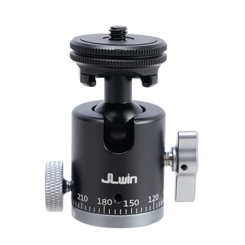 FocusFoto Dual-Purpose Panoramic Ball Head with Cold Shoe Adapter - 360° Rotation & 90° Tilt Mini Tripod Ballhead Mount, 1/4"-20 to 3/8"-16 Screw with Scale Markings for Camera/Lighting/Smartphone - style: 360° Ballhead