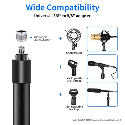 NEEWER NW-7000 Microphone Boom Arm, 3 Section Extendable Handheld Mic Arm with 3/8" & 3/8" to 5/8" Screw Adapter, 3ft to 8ft Adjustable Length,Auxiliary - style: ST-NW-7000