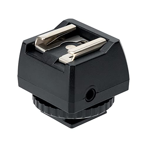 JJC Standard Hot Shoe Adapter with Extra PC sync Connection Port & 3.5mm Mini Phone Connection Port for Connecting Cameras to Additional Off-Camera Flash,Studio Light,Strobes or Other Accessories - size: Hot Shoe on the Bottom