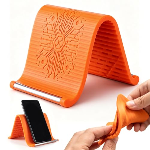 Airplane Phone Holder, Flexible Silicone Phone Holder, Folding Cellphone Stand for Desk, Bed, Office, Treadmill - Airplane Gadgets for Long Travel Accessories - Plane Essentials (Orange) - color: Orange