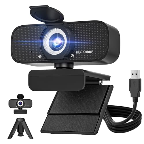 1080P Full HD Webcam with Built-in Microphone and Rotatable Tripod, Privacy Cover, for Desktop PC or Laptop Computer-Style1
