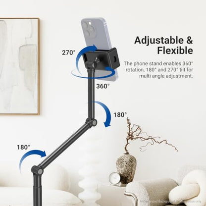 NEEWER Entry Level Version Phone Floor Stand, Adjustable Office Table Bedside Cell Phone Holder Clamp Holder Mount Compatible with iPhone Samsung Android for Video Recording, Weighted Metal Base, X9 - style: X9