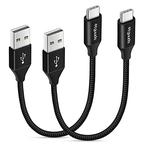 etguuds USB to USB C Cable 1ft, 2-Pack Short USB A to Type C Charger Cord Fast Charging for Samsung Galaxy A17 A16 A15 A26 A36 A56, S25 S24 S23 S22 S21 S20 S10 Note 20, for iPhone 17 16 15, Moto - color: Black, size: 1ft