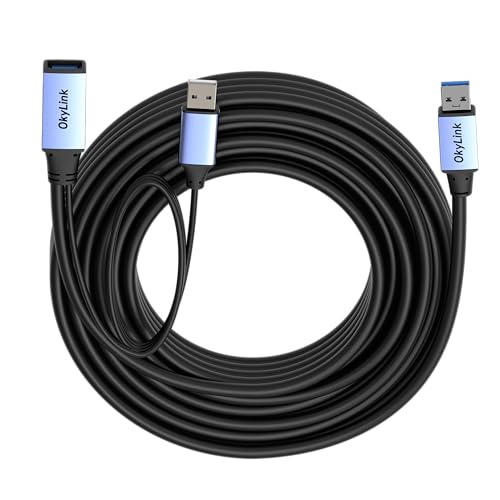 OkyLink Active USB 3.0 Extension Cable A to A, Male to Female 32ft | 10m, 3.2 Gen1, with Power Cable, 5Gbps, Plug and Play,for Long Range CCTV, Scanner - color: USB3.0(5Gbps), size: 32ft (10m)