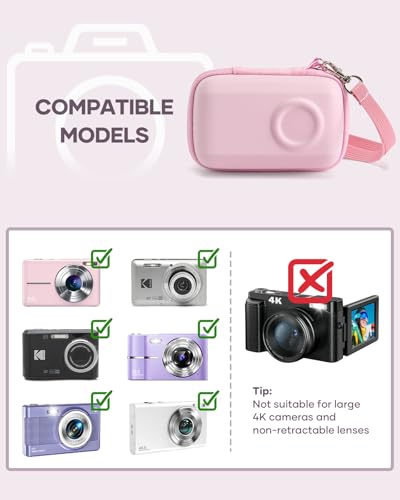 SQERO Digital Camera Case for KODAK PIXPRO FZ45 FZ55 & CAMKORY 1080P - Compact Travel Bag with 3 SD Card Slots,Small Lightweight Pouch, Cute Gifts for Adults Kids - color: pink