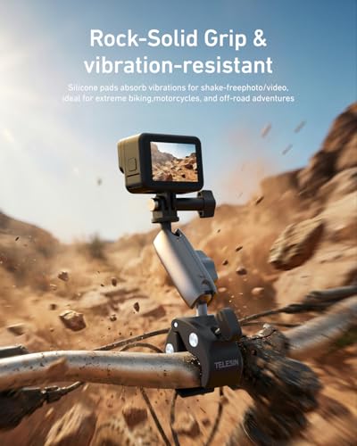 TELESIN Super Clamp Camera Mount with 360° Dual Ball Head, Bike/Bicycle/Motorcycle Handlebar Mount for GoPro Mission 1 PRO/DJI Osmo Pocket 4 3/ DJI Action 6 5 4/ Insta360 Luna Ultra/Xtra Muse Camera