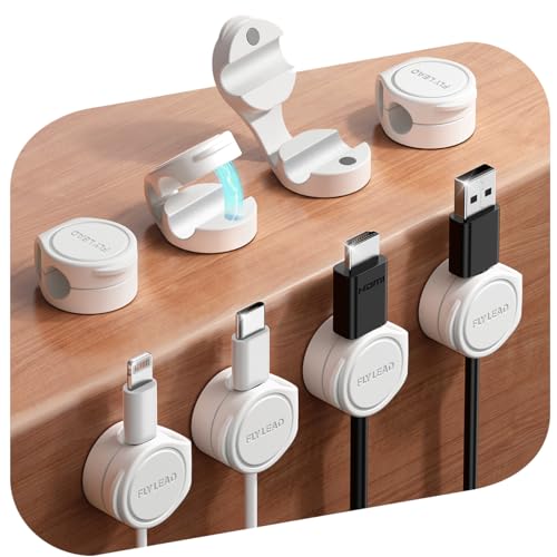 8-Pack Cord Organizer Silicone Magnetic Cable Clips [8 mm Wider Cable Accessible] Desk Wire Management, FLYLEAD Desktop Cord Holder for Nightstand, Office Workspaces Desk Organization Home Accessories - color: White