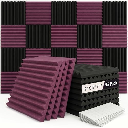 96 PACK Medium Sale Acoustic Foam Soundproof foam (Accompanied By Double-Sided Adhesive Tape)(Black/burgundy) - color: Black/burgundy