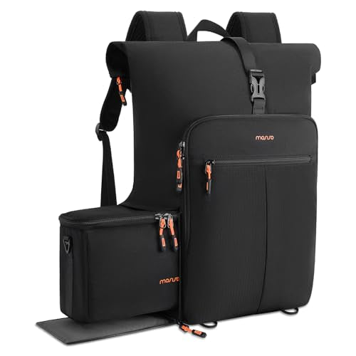 MOSISO Camera Backpack with Camera Bag Insert, Photography Backpack with Expandable Roll Top Compartment, Soft Camera Padded Bag Insert with Rain Cover&Shoulder Straps for Canon/Nikon/Sony, Black