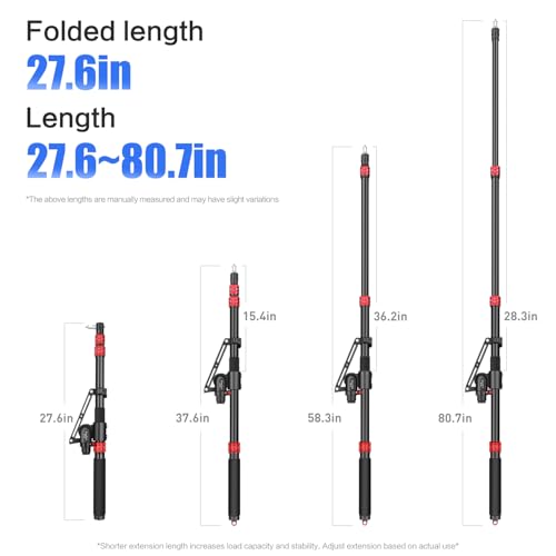 FreeSea Tripod Extension Arm & Boom Arm, 27.6–80.7 Inch Adjustable Stand | 27.6-80.7" Aluminum Alloy Heavy Duty w/ 4.4lbs Load, 90° Tilt & Extendable Tail for C Stand Photography