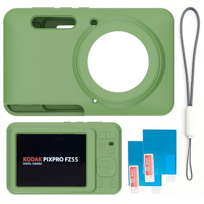 Case for Kodak PIXPRO FZ55,FZ55 accessories,Soft Silicone Protective Case,Comes with 2 Screen Protectors and 1 Wrist Strap - Matcha green - color: Matcha green