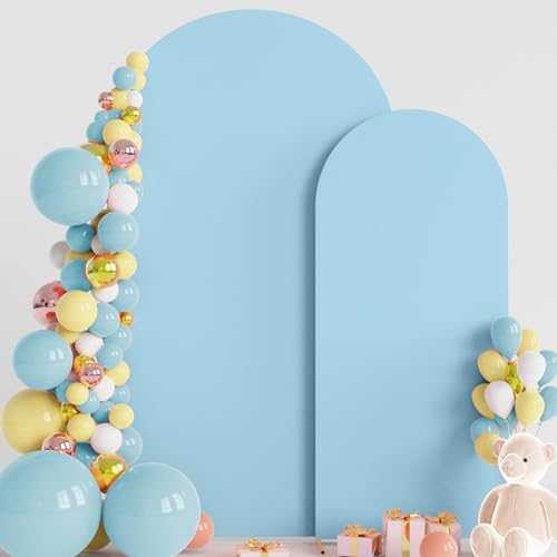 Wokceer Wedding Arch Backdrop Cover 7.2FT, 6FT Spandex Fitted Dusty Blue Arch Covers 2 Set Round Top Chiara Arches Backdrop Cover for Birthday Party Ceremony Banquet Decoration - color: Dusty Blue, size: 7.2FT,6FT