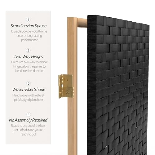 Red Lantern 2 ft. Short Woven Fiber Folding Screen - 8 Panel - Black - color: Black, size: 8 Panel