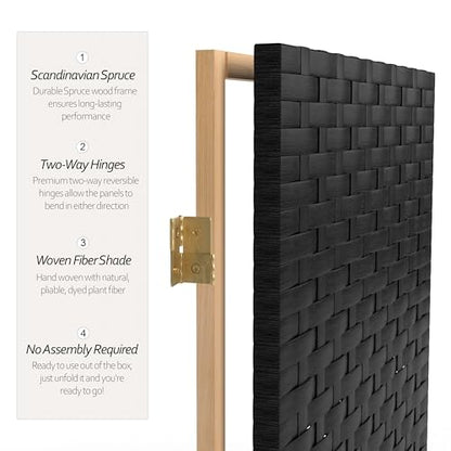 Red Lantern 2 ft. Short Woven Fiber Folding Screen - 8 Panel - Black - color: Black, size: 8 Panel