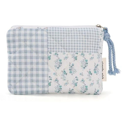 Cotton Quilted Floral Coin Purse Digital Camera Pouch,Small Quilted Cotton Makeup Bag for Purse,Travel Toiletry Pouch, Lipstick Bag Data Cable Organizer (Blue)