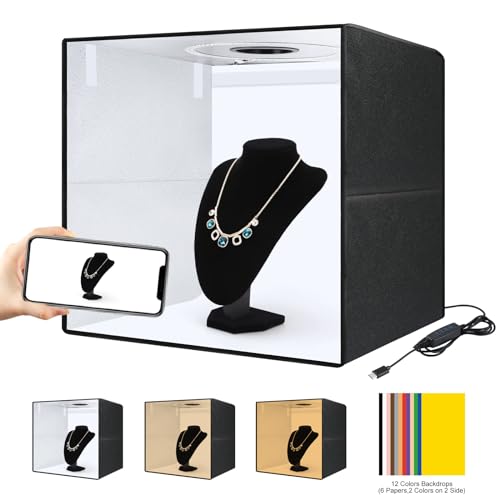Photo Box 20" x 20" Portable 20W PD Type-C Ring Light Studio Box Quick Install Foldable Portable Studio Kit 12 Color Backgrounds Photography Equipment High CRI 3 Color Temperature - size: 20x20 in (3 Color Temp)