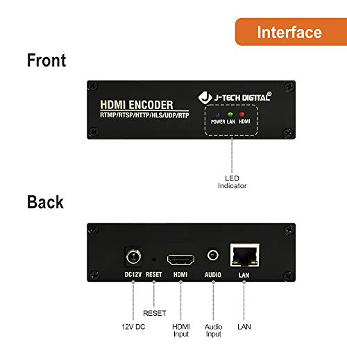 J-Tech Digital HDMI H.264 IPTV Encoder Livestream with Audio Embedder 1080P 60Hz for Online Streaming Platforms Control App Available [JTECH-ENCH4A] - size: 1080P Encoder with Audio