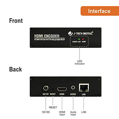 J-Tech Digital HDMI H.264 IPTV Encoder Livestream with Audio Embedder 1080P 60Hz for Online Streaming Platforms Control App Available [JTECH-ENCH4A] - size: 1080P Encoder with Audio