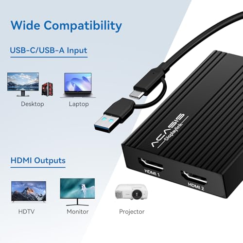 ACASIS USB C to Dual HDMI DisplayLink Adapter, 4K@60Hz, 2 HDMI & 3 USB-A Ports, 100W PD Charging, USB C DisplayLink Docking Station for Mac M1/M2/M3/Windows,USB A/C to Dual Monitor Adapter (Black) - color: Black