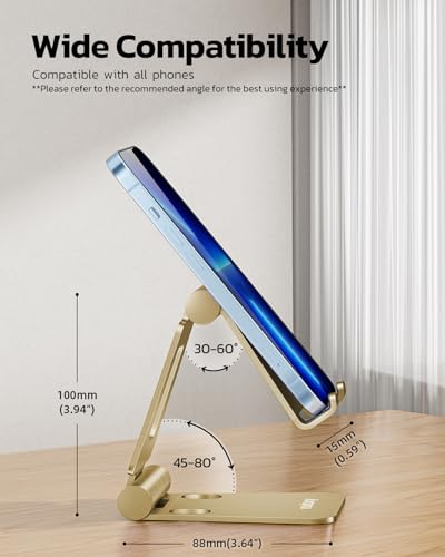 Nulaxy Dual Folding Cell Phone Stand, Fully Adjustable Foldable Desktop Phone Holder Cradle Dock Compatible with iPhone 17 16 15 14 13 12 11 Pro Xs Xs Max Xr X 8, Nintendo Switch, All Phones - Gold - color: J-Gold