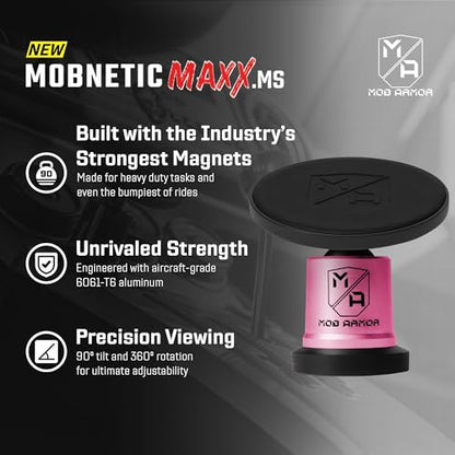 Mob Armor MobNetic Maxx MS - MagSafe Compatible Car Phone Mount w/ 90º Tilt, 360º Rotation & Durable Aluminum Build, Magnetic Holder for iPhone & Android Devices, USA Assembled - Pink - color: Pink